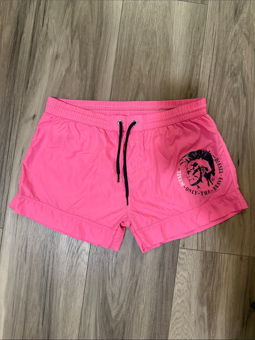Diesel Bright Pink Athletic Swim Shorts with Black Drawstring